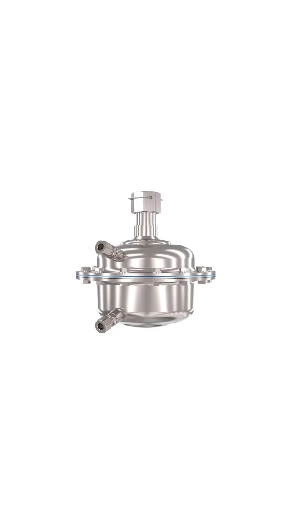 Danfoss-Volumenstromregler in silberner Ausführung mit zwei Anschlüssen, geeignet für Anwendungen mit einem Druck von 0,5 bar und einem maximalen Nenndruck von 40 bar.